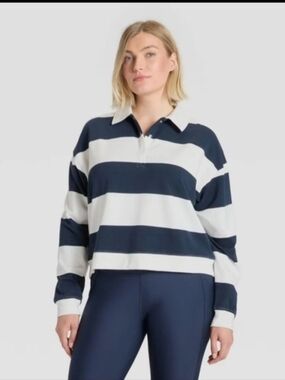 Women's Modal French Terry Polo Sweatshirt - All In Motion Navy Blue/Cream